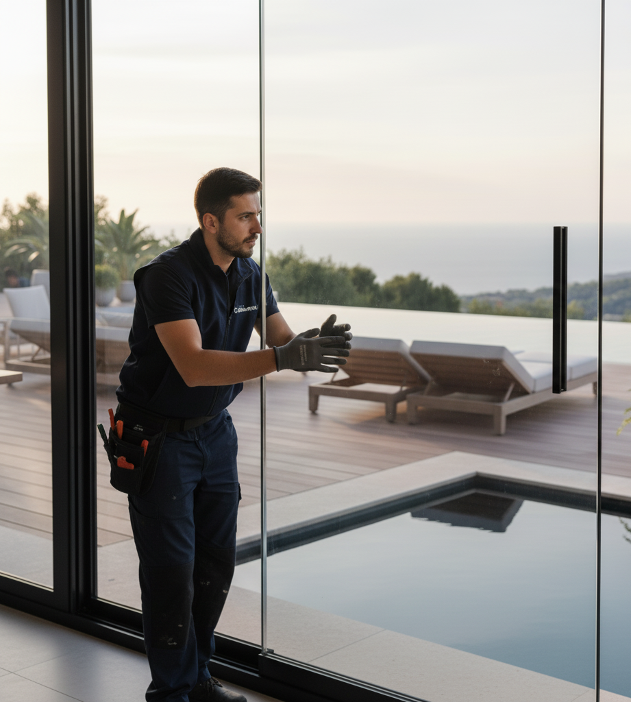 Bursa Balkon Art logolu yeleğini giymiş, temiz ve profesyonel bir montaj ekibi Cam Balkon Bursa Balkon Art profesyonel montaj hizmeti ekibi iş başında