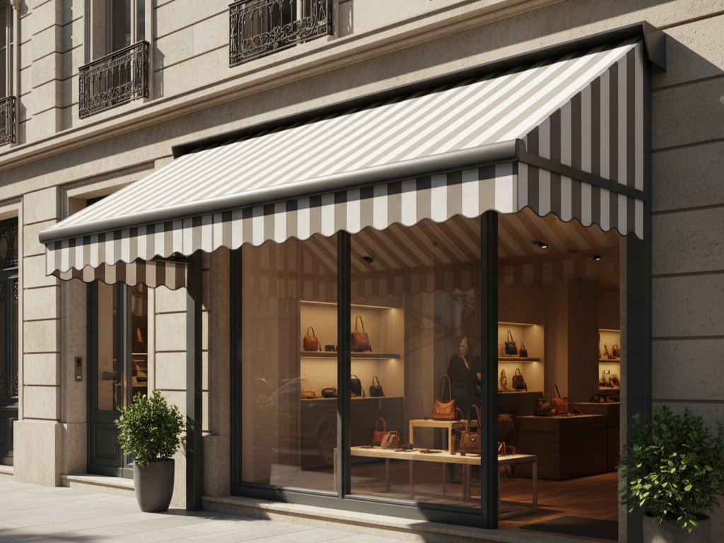 Bursa'da bir pencere veya balkon için uygulanmış, dekoratif ve estetik körüklü tente (balkon tentesi) modeli