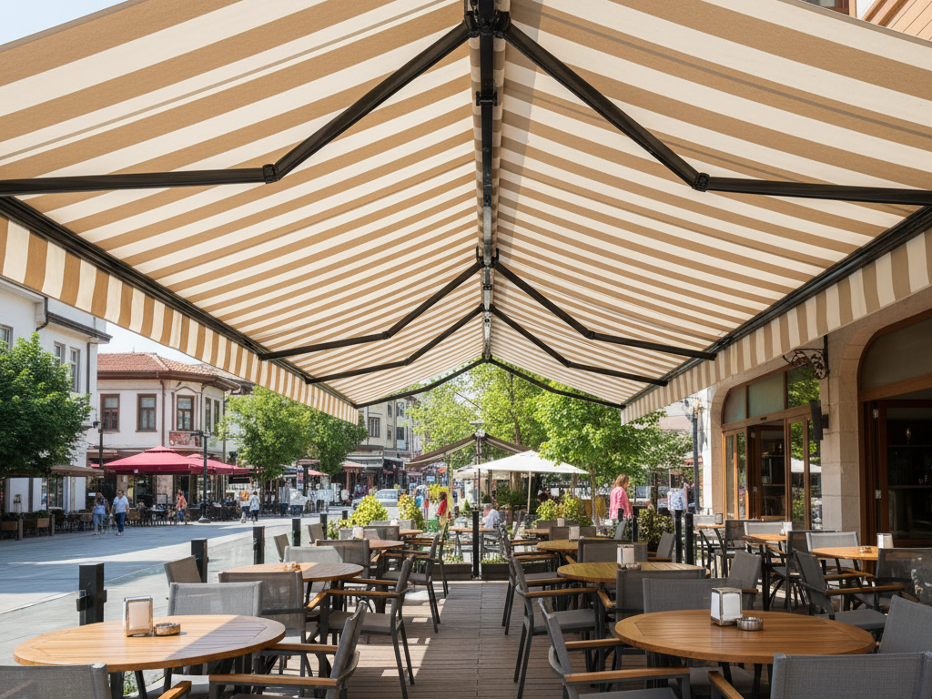 Bursa'da dış mekanlar için motorlu veya manuel mafsallı tente sistemi