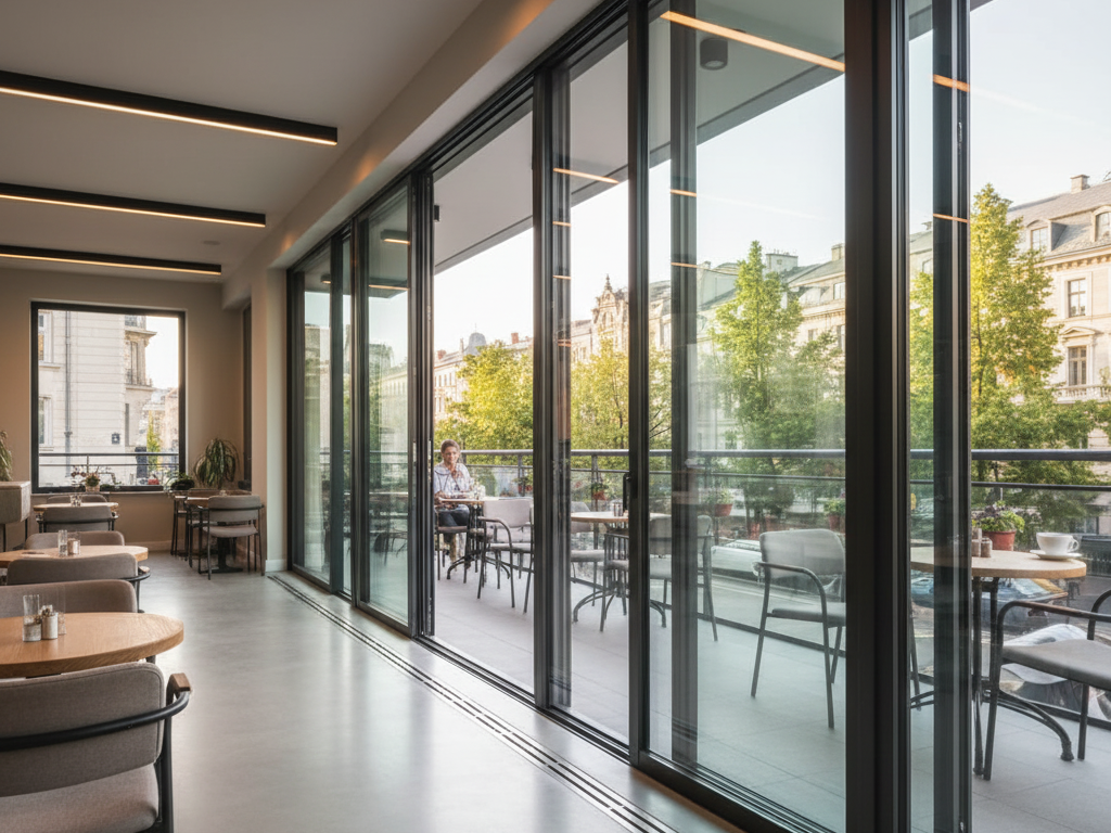 Bursa'da bir mekana uygulanmış, yana kayar panellere sahip modern sürgülü (sürme) cam balkon sistemi