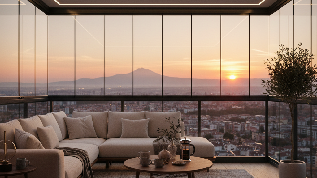 Bursa'da cam balkon ile değer katılmış ve modern bir yaşam alanına dönüştürülmüş balkon, ücretsiz keşif fırsatı